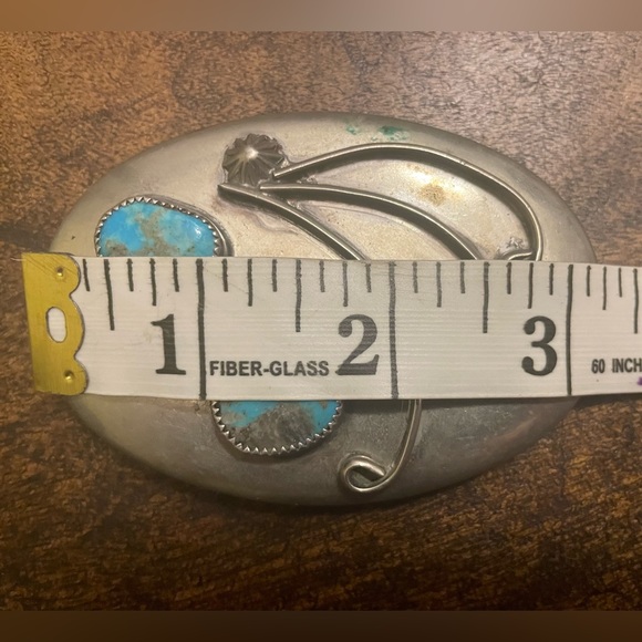Vintage silver and turquoise belt buckle/sold - Picture 3 of 4